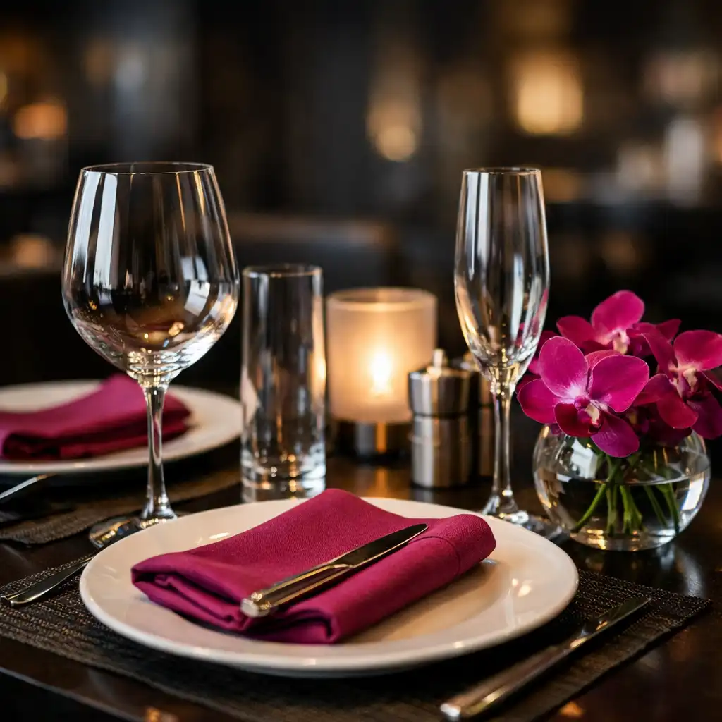Exkluzív asztalterítés részletei az Event Lounge HU éttermében
