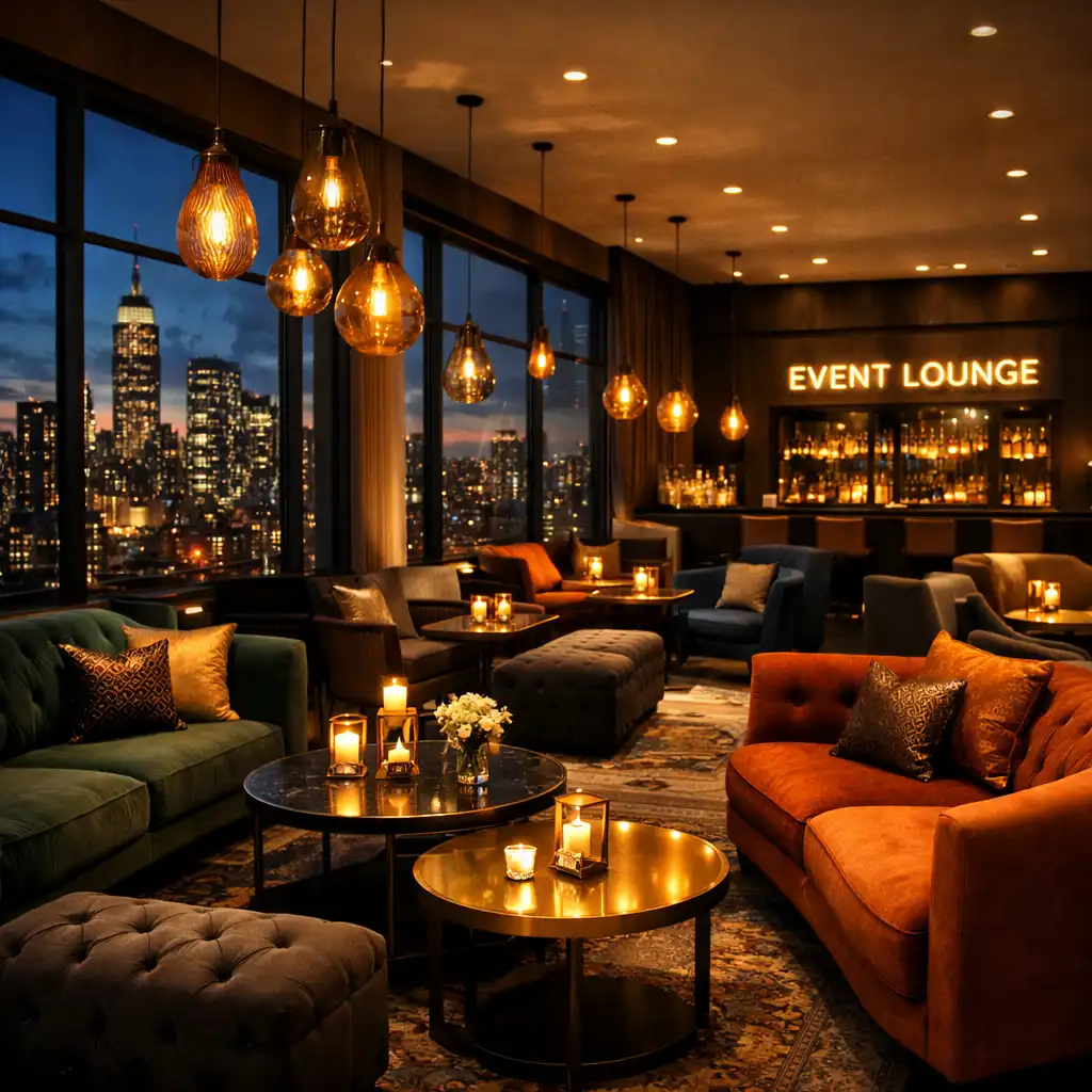 Event Lounge HU esti, hangulatos belső tér meleg fényekkel