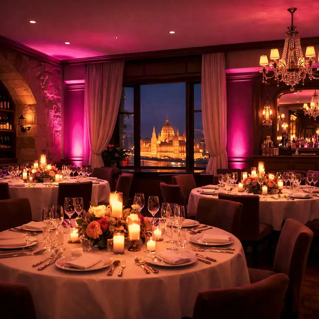 Hangulatos, esti megvilágítású privát esemény az Event Lounge HU elegáns belső terében